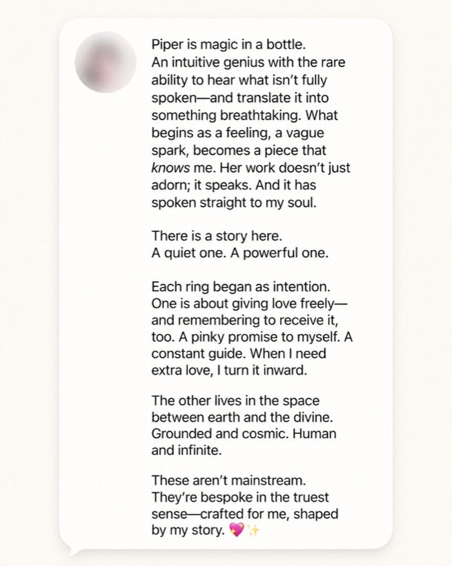 Customer review about bespoke custom rings crafted with intention